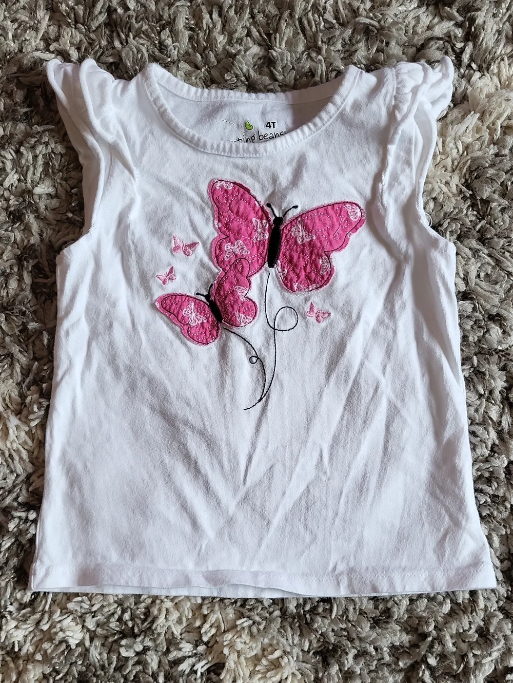 jumping beans White Tank with Pink Butterfly Appliqué